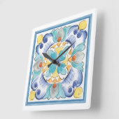 Blue & Yellow Bloom Quadratische Wanduhr (Winkel)