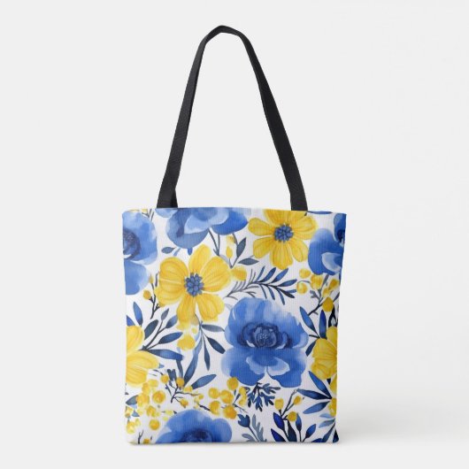 Blue & Yellow Bloom Totbeutel Tasche (Rückseite)