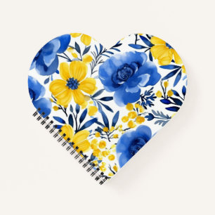 Blue & Yellow Blossom Herzbuch Notizblock