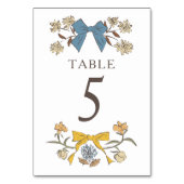 Blue Yellow Boho Bows Wedding Tischnummer (Vorderseite)