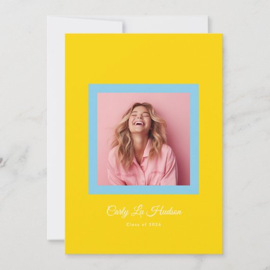 Blue Yellow Bold Minimal High School Photo Grad Ankündigung (Vorderseite)