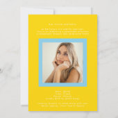 Blue Yellow Bold Minimal High School Photo Grad Ankündigung (Rückseite)