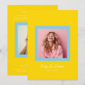 Blue Yellow Bold Minimal High School Photo Grad Ankündigung (Vorne/Hinten)