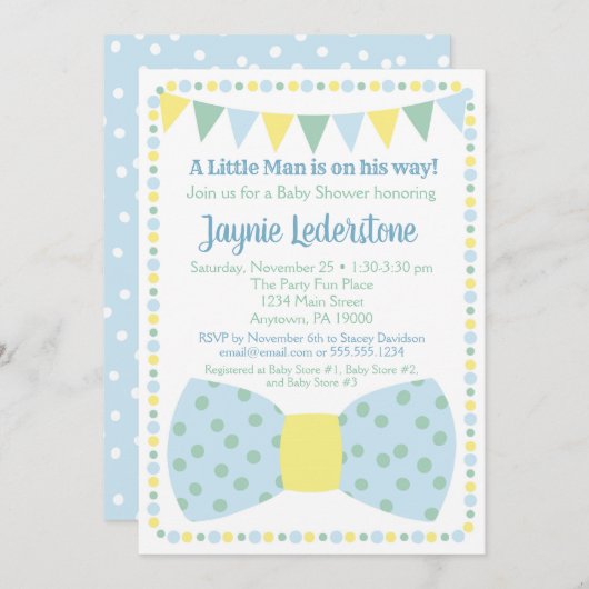 Blue Yellow Bow Krawatte Kinderdusche Einladung (Vorne/Hinten)