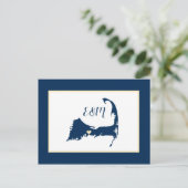 Blue Yellow Cape Cod Wedding Save the Date Postkarte (Stehend Vorderseite)