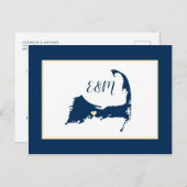 Blue Yellow Cape Cod Wedding Save the Date Postkarte (Vorne/Hinten)