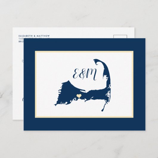 Blue Yellow Cape Cod Wedding Save the Date Postkarte (Vorne/Hinten)