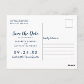 Blue Yellow Cape Cod Wedding Save the Date Postkarte (Rückseite)