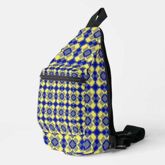 Blue Yellow Checker Argyle Pattern Crossbody Bag (Rechte Ecke)