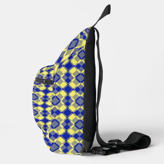 Blue Yellow Checker Argyle Pattern Crossbody Bag (Rechts)
