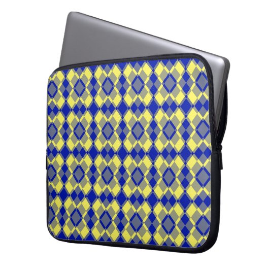 Blue Yellow Checker Argyle Pattern Laptopschutzhülle (Vorderseite Links)