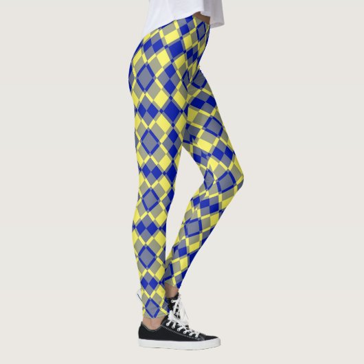 Blue Yellow Checker Argyle Pattern Leggings (Rechts)