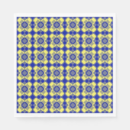 Blue Yellow Checker Argyle Pattern Paper Napkin Serviette (Vorderseite)