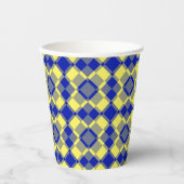 Blue Yellow Checker Argyle Pattern Pappbecher (Vorderseite)