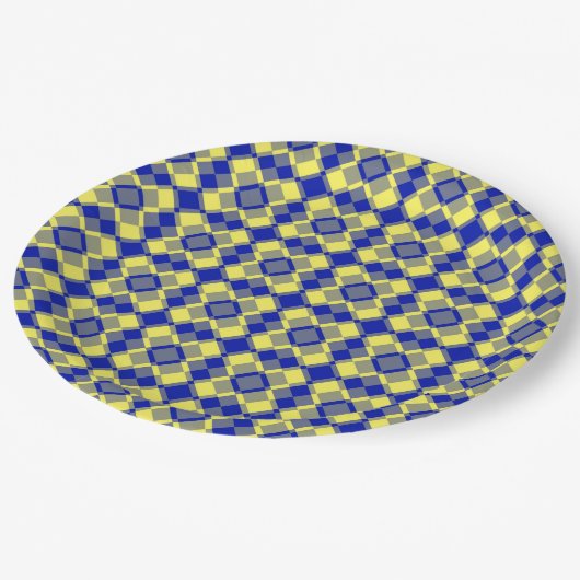 Blue Yellow Checker Argyle Pattern Pappteller (Schrägansicht)