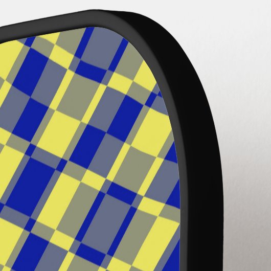 Blue Yellow Checker Argyle Pattern Pickleball Schläger (Linke Seite)