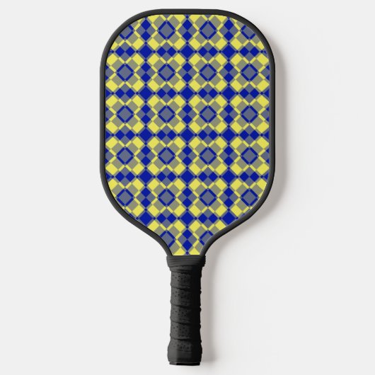 Blue Yellow Checker Argyle Pattern Pickleball Schläger (Rückseite)