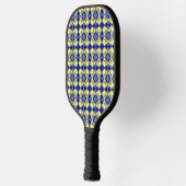 Blue Yellow Checker Argyle Pattern Pickleball Schläger (Links)