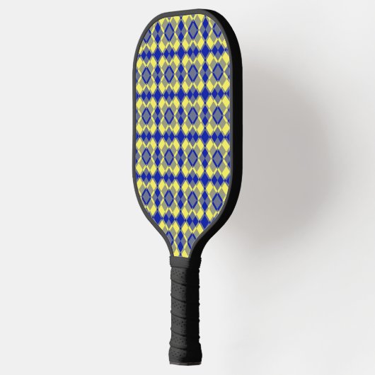 Blue Yellow Checker Argyle Pattern Pickleball Schläger (Links)
