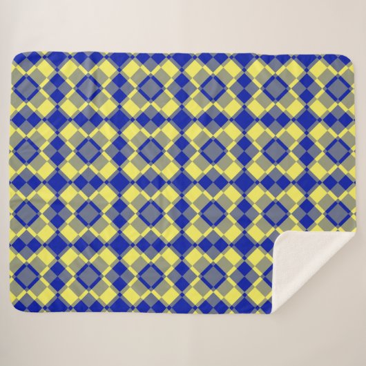 Blue Yellow Checker Argyle Pattern Sherpadecke (Vorderseite (Horizontal))