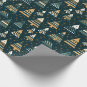 Blue Yellow Christmas Tree Muster Weihnachtsgesche Geschenkpapier (Ecke)