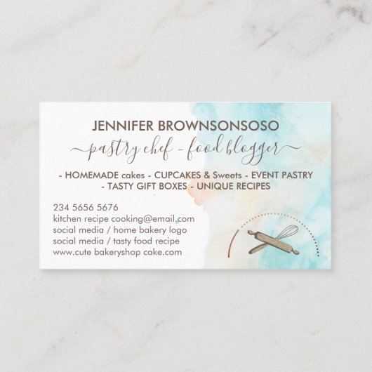 Blue Yellow Circle Baker Cake Maker Visitenkarte (Rückseite)
