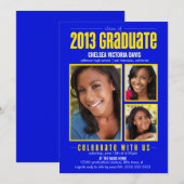 Blue Yellow Class of 2013 Graduate Foto Einladung (Vorne/Hinten)