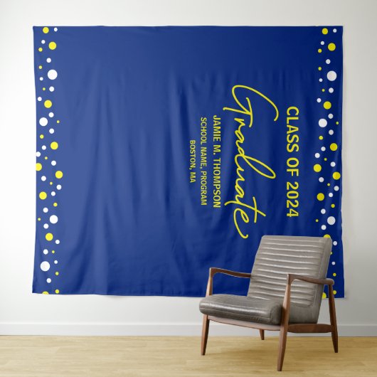 Blue Yellow Class of 2024 Backdrop Abschluss Wandteppich (Beispiel (Horizontal))