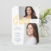 BLUE & YELLOW Class of 2025 Foto Graduation Party Einladung (Stehend Vorderseite)