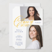 BLUE & YELLOW Class of 2025 Foto Graduation Party Einladung (Vorderseite)