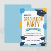 Blue Yellow Colorful Graduation Party Invitation Einladung (Vorne/Hinten)