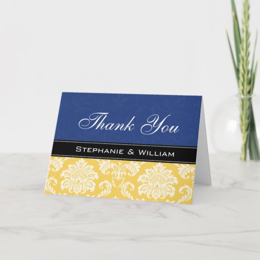 Blue Yellow Damask Wedding Danke Cards (Vorderseite)
