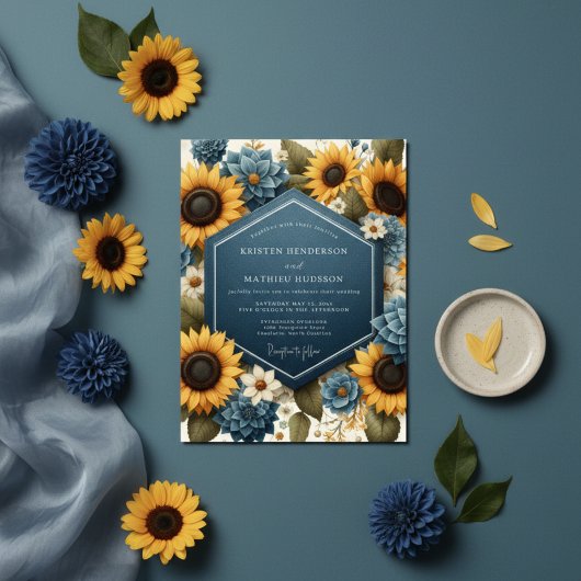 Blue Yellow Floral Autumn Wedding Einladung