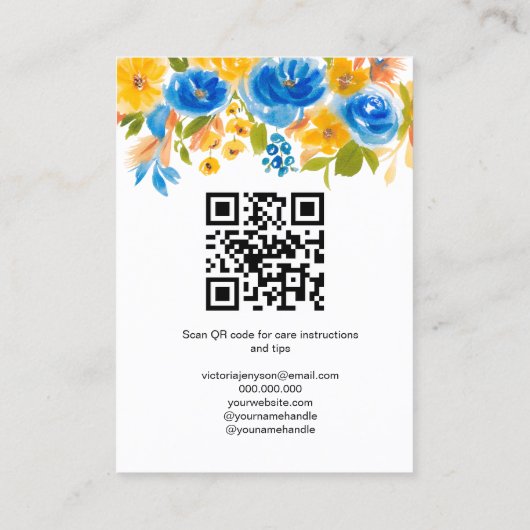 Blue yellow floral boho jewelry earring display visitenkarte (Rückseite)