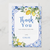 Blue Yellow Floral Lemon Bridal Danke Karte (Vorderseite)