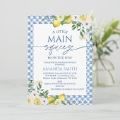 Blue Yellow Floral Lemon Main Squeeze Baby Dusche Einladung (Stehend Vorderseite)