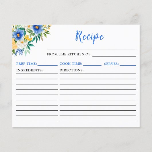 Blue-Yellow-Floral-Rezept-Karte (Vorderseite)