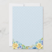 Blue Yellow Floral Rose Junge Elephant Baby Dusche Einladung (Rückseite)