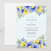 Blue Yellow Floral Spring Wedding Einladung (Vorne/Hinten)