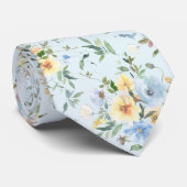 Blue Yellow Floral Watercolor Neck Tie Necktie Krawatte (Gerollt)