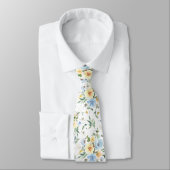 Blue Yellow Floral Watercolor Neck Tie Necktie Krawatte (Gebunden)