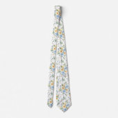 Blue Yellow Floral Watercolor Neck Tie Necktie Krawatte (Rückseite)