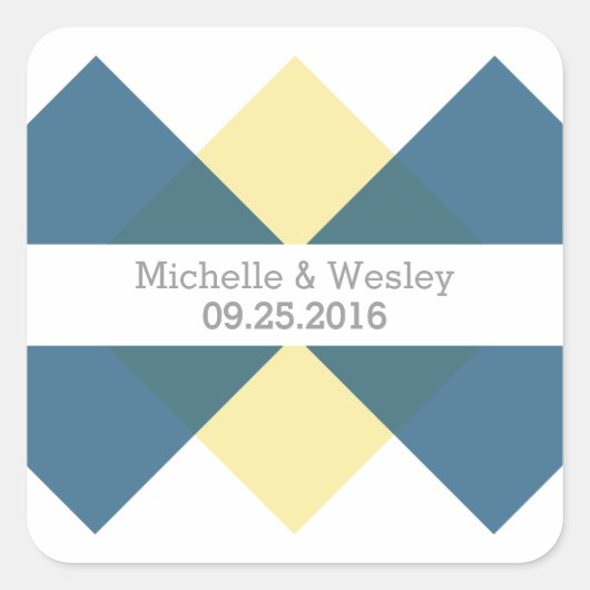 Blue Yellow Geometric Triad Wedding Stickers (Vorderseite)