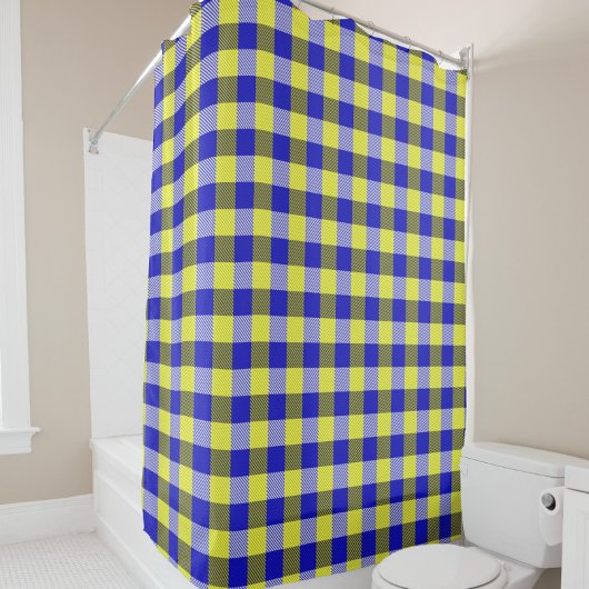Blue Yellow Gingham Karo Design Duschvorhang
