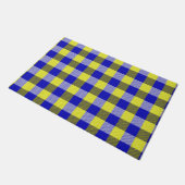 Blue Yellow Gingham Karo Design Fußmatte (Schrägansicht)