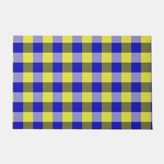 Blue Yellow Gingham Karo Design Fußmatte (Vorderseite)