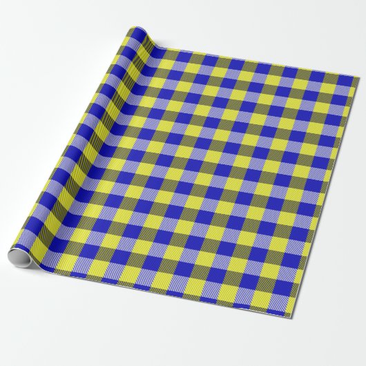 Blue Yellow Gingham Karo Design Geschenkpapier (Ungerollt)
