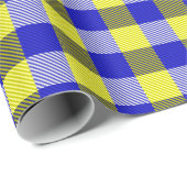 Blue Yellow Gingham Karo Design Geschenkpapier (Rolleneckpunkt)