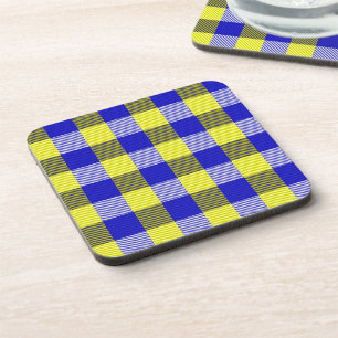 Blue Yellow Gingham Karo Design Getränkeuntersetzer