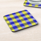 Blue Yellow Gingham Karo Design Getränkeuntersetzer (Linke Seite)